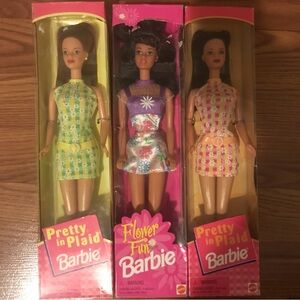 Barbie Pretty in Plaid and Flower Fun Dolls - Vintage 90s sealed in original box